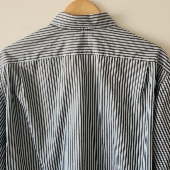 LACOSTE Vertical Stripe Blue Brown Mens Button Down Long Sleeve Shirt Sz 44 - Picture 6 of 6
